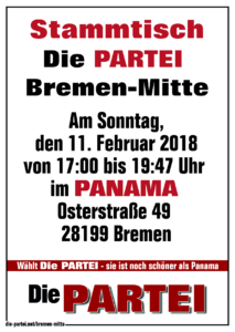 Stammtisch Die PARTEI Bremen-Mitte im Panama am 11.02.2018