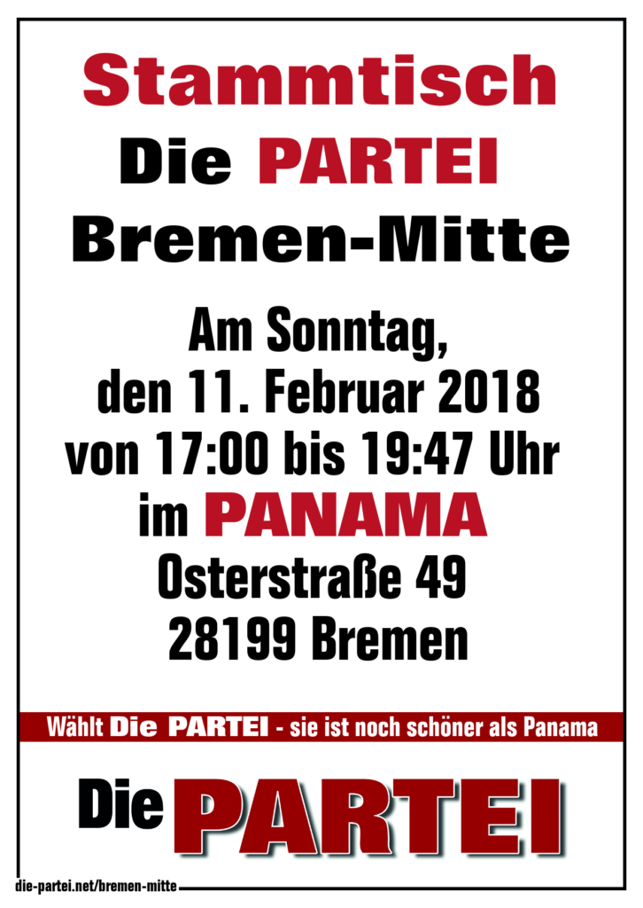 Stammtisch Die PARTEI Bremen-Mitte im Panama am 11.02.2018