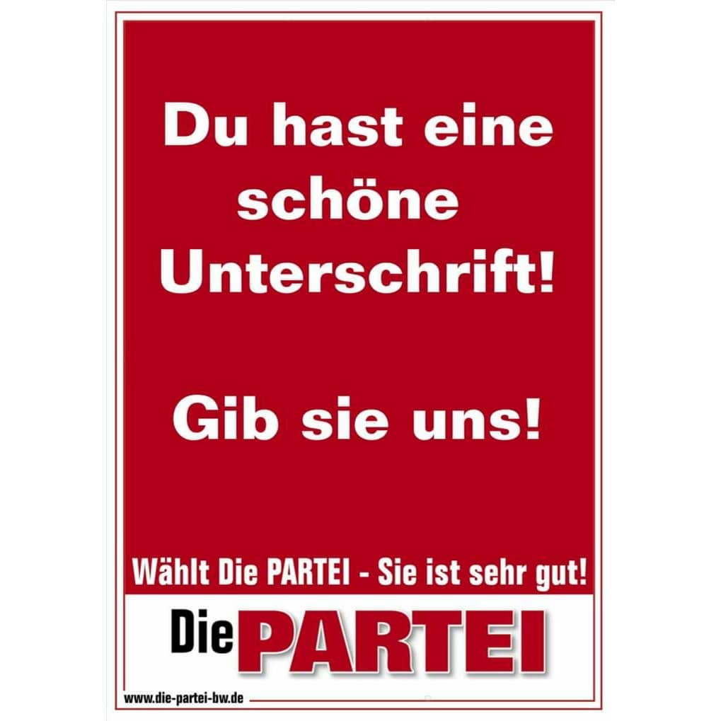 Du hast einen schöne Schrift! Unterschreibe für uns. Danke